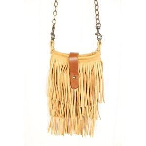 Canoe Leather Fringe Crossbody Bag Tan and Brown